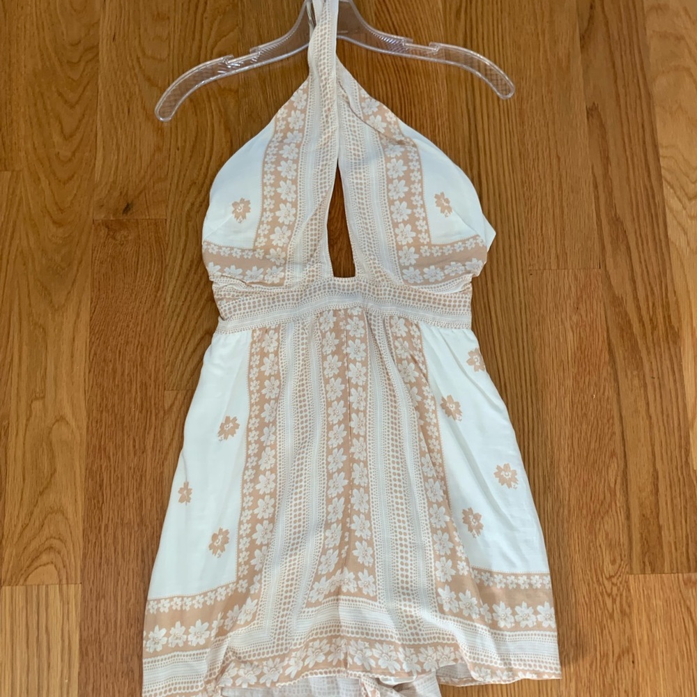 Border print cross strap romper, size S, new with tags